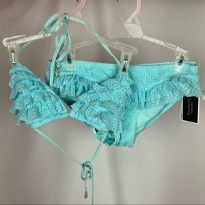 NWT Juicy Couture Baby Blue Ruffle Lace Bikini
